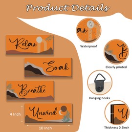 ONIZHITY 4 Pcs Orange Bathroom Decor Orange Boho Wall Decor with Relax Soak Unwind Breathe Relaxing Quotes Abstract Wooden Farmhouse Wall Art for Bedroom Living Room Office (Orange Boho 10X4 Inch)