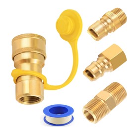 1/2" QDD LP Natural Gas Quick Connect Fittings, Natural and Propane Gas Hose Quick Connect/Disconnect Plug Set, 100% Solid Brass with Dust Cover