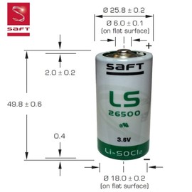 Saft LS26500BA C Battery 3.6V 7700mAh Lithium for Smart Utility Metering, Emergency Backup, Data Collection, Unattended Sensors, RFID Tracking, Asset Tracking MFG PN 700068