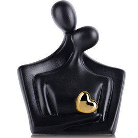 Romantische Paar Deko,Hochzeitspaar Figuren,Herz Deko Figuren für Wohnzimmer,Gold Statue,Romantische Geschenke für Paare,Keramik Figuren Paar Deko,Hochzeitsfiguren Brautpaar,Schwarzes Paar Dekoration