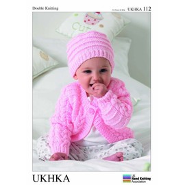 Double Knitting DK Pattern for Long Short Sleeved Baby Cardigans Hat & Blanket (UKHKA 112)