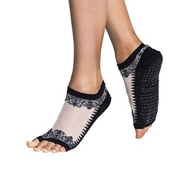 Tucketts Flow Toeless Non-Slip Grip Socks - Anti Skid Yoga, Barre, Pilates, Home & Leisure, Pedicure - L/XL - 1 pair Black/Sheer Gala Large