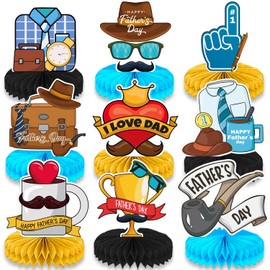 LOONELO Father's Day Honeycomb Centerpieces, 9pcs Happy Father's Day Paper Cutout Table Toppers, Fathers Day Themed Party Supplies for Dad's Festival Family Home Party Decor Favor