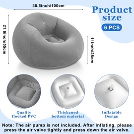 Realspring Inflatable Bean Bag Chairs Outdoor Blow up Camping Chairs Inflatable Lazy Sofa Folding Portable Bean Bag Loungers Couch for Movie Night(Dark Gray,6 Pcs)