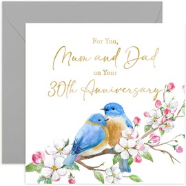 30th Mum and Dad Anniversarys Cards for Them - Special Wedding Anniversary Cards for Couple - Celebration Gift for Parents - 30 Years Together - Love Birds Gold Foil Milestone