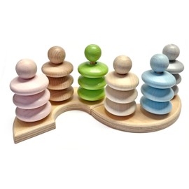 Hess Wooden Toy 14969 - Wooden Stacking Game with Rings in Various Colours, Nature Series for Children from 36 Months, for Inserting, Stacking and Sorting