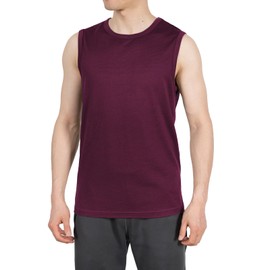 SHEEP RUN 100% Merino Wool Tank Top Men's Lightweight Wicking Breathable Workout Activewear Shirt (Mahogany, Large)