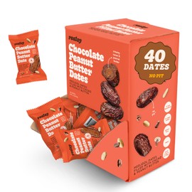 Realsy Cholate Peanut Butter Filled Medjool Dates, Organic Dates with No Sugar Added, Gluten-Free, Vegan, All Natural Healthy Snack, Single Wrapped (40 ct)