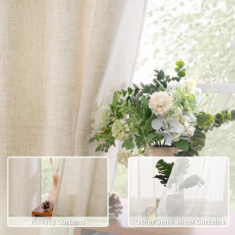 BGment Beige Linen Curtains 84 Inch Long for Living Room