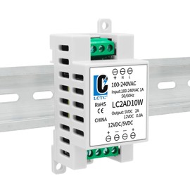 5V 12V Power Supply din Rail，2A 0.8A,Dual Output 10W,Input 100-240Vac,120VAC 115v to 5 Volt, LED, CCTV, Arduino, DIY Electronics 5vdc 12vdc