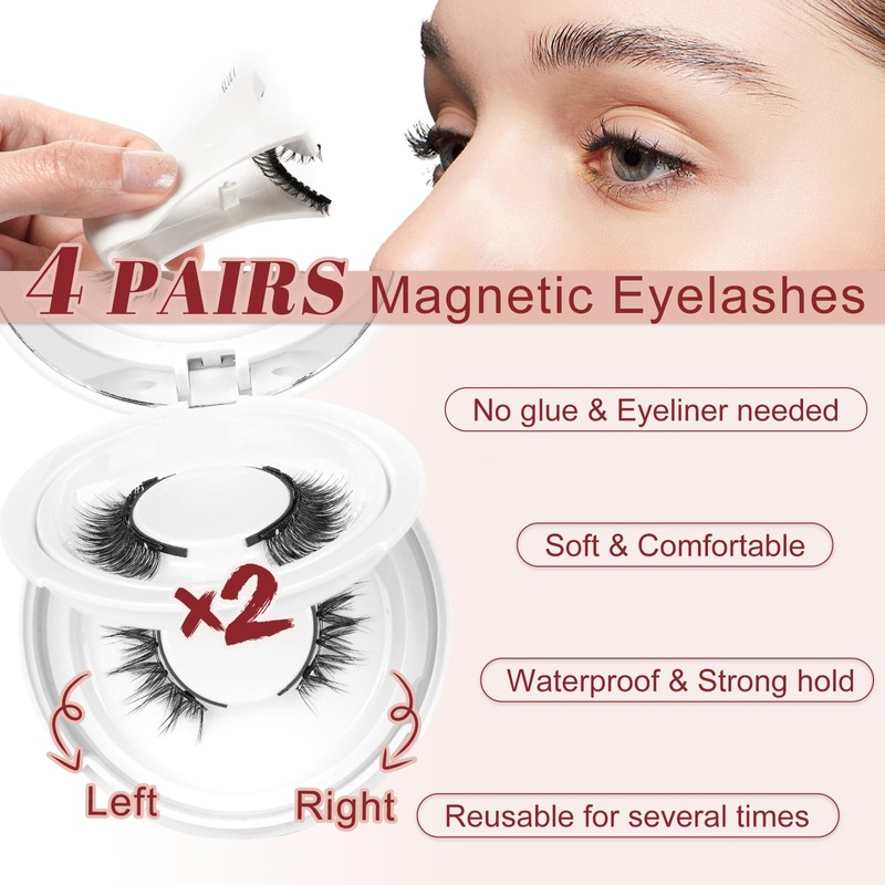 Magnetic Eyelashes 4Pairs Magnetic Lashes with Applicator(A4)
