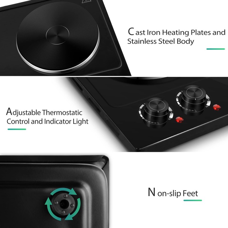 CUSIMAX Hot Plate, 1800W Electric Burner Double Hot Plate for
