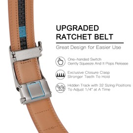 SENDEFN Men's Leather Belt Automatic Ratchet Buckle Slide Belt for Dress Casual Trim to Fit with Gift Box