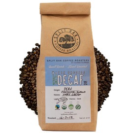 DELICIOUS Organic Decaf Coffee Water Process Chemical-Free Medium Roasted Peru Coffee Whole Beans 12oz. Sweet Espresso Crema, Almond Flavored. 99.9% Free Caffeine, Fair Trade, Swiss Water Process