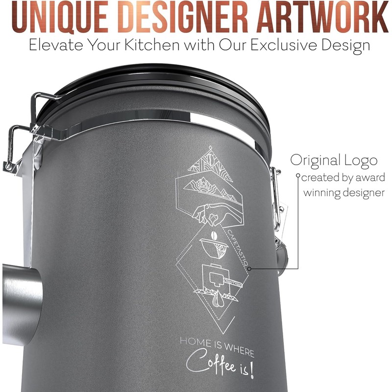 CafetastiQ Coffee Canister – Airtight Stainless Steel Storage Container with