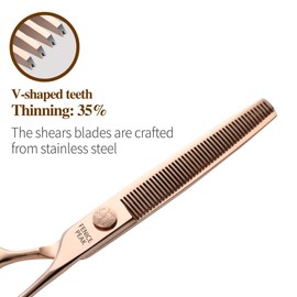 Fenice Peak Thinning Dog Grooming Scissors Champagne Gold 440C Stainless Steel Thinning Shears for Dogs and Cats 35% Thinning Rate