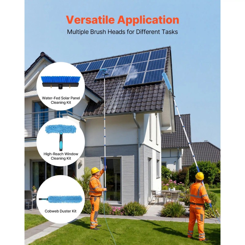 33 ft Extendable Aluminum Telescopic Pole Kit Solar Panel Cleaning