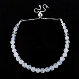 Natural Moonstone Gemstone Beads Bolo Bracelet, Adjustable Slider Chain, Energy Stones, Chakra Healing Crystals, Silver Plated, Gift for Women, Birthstone, Gemstones Jewelry,10 inch