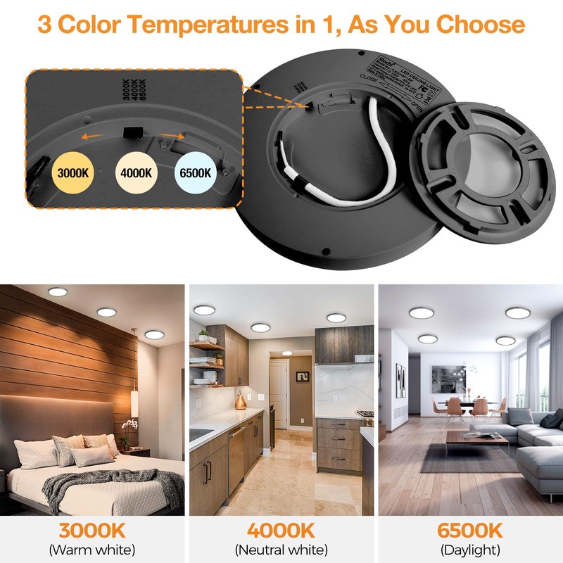 slochi 7.5Inch Ceiling Light Fixture, 3000K-4000K-6500K Flush Mount Ceiling Light