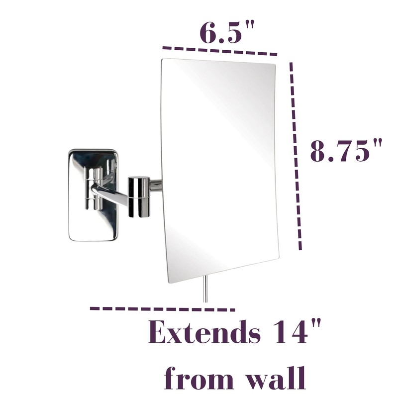 JERDON Wall Mount Makeup Mirror with 5X Magnification - 8.75”