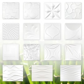 3D Wall Panels, Sugarcane & Bamboo Fibre, White, 100% Natural Panels, Wall Cladding (50 x 50 cm, JENNY, 1 Panel), Wall Cladding, Wall Panels, Ceiling Tiles
