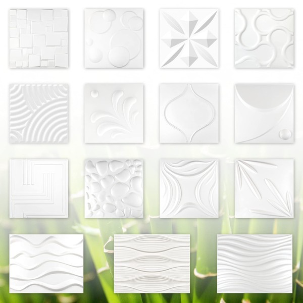 3D Wall Panels, Sugarcane & Bamboo Fibre, White, 100% Natural