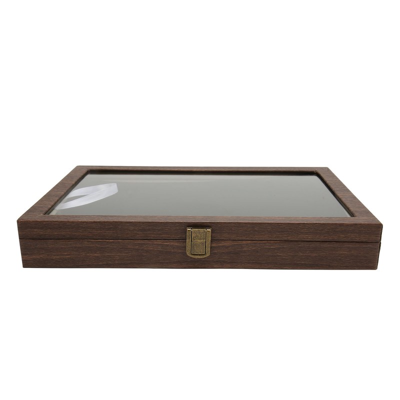 Pin Display Case Large Black PU Leather Dustproof Glass Widely
