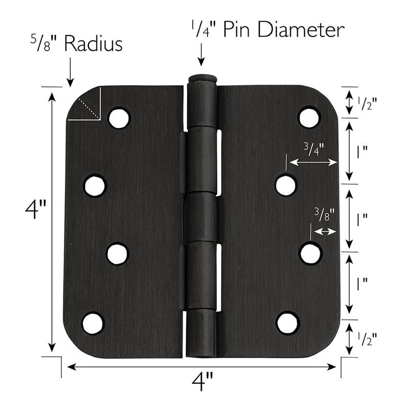 12-Pack Rounded Steel Door Hinges, Oil Rubbed Bronze - 4-inch