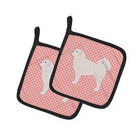 Caroline's Treasures BB3627PTHD Polish Tatra Sheepdog Checkerboard Pink Pair of Pot Holders Kitchen Heat Resistant Pot Holders Sets Oven Hot Pads for Cooking Baking BBQ, 7 1/2 x 7 1/2