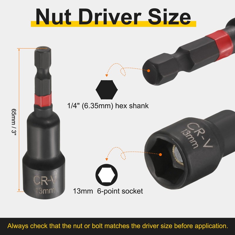sourcing map 5pcs Nut Driver Drill Bit 13mm Metric Socket