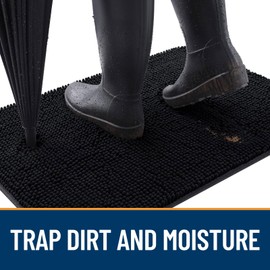 OLANLY Dog Door Mat Set 2-Piece 30x20, Absorbs Moisture and Dirt, Absorbent Non-Slip Washable Doormat, Quick Dry Chenille Mud Mat for Dogs, Entry Indoor Entryway Carpet for Inside Floor, Black