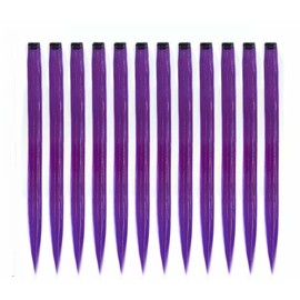 ZIRANJUAN 14 Pcs Purple Clip In Hair Extensions 22 Inch Purple hair clip ins Party Highlights Synthetic Straight Hairpiece For Girls Women