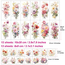 Everjoy Temporary Tattoo Cases with Floral Pattern, 12 Large Watercolour Flower Tattoo Stickers, 13 Small Fake Flower Tattoo Designs for Women and Girls