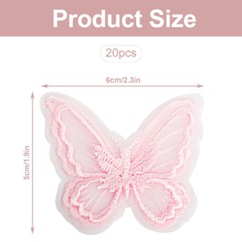 Rumyve 20pcs Fabric Butterfly Decorations,Butterfly Embroidered Lace Trim,Double Layers Organza Butterfly Lace Fabric for Wedding Bride Hair Accessories