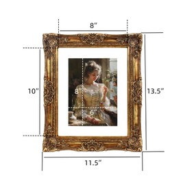 YUXINFRAME Vintage 8x10 picture frame gold Antique Photo frame with Mat 6x8 Ornate picture frames with Acrylic Glass Baroque Tabletop Wall Hanging Home Decor poster frames