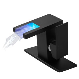 Modern Classic Single-Hole Bathroom Sink Faucet LED-Color Brass Waterfall Water Taps Single Handle Faucet Ceramic Valve CoreColor: Black, Surface Finishing: Matte black