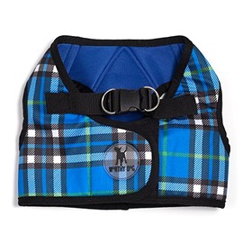 The Worthy Dog Printed Sidekick Plaid Pattern Harness with Padded Mesh Velcro Adjustable, Outdoor, Easy Walk Vest,Medium- Blue Color