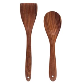AURUM Wooden Spatula Spoons Set for Cooking & Serving | Teak Wood Spatulas Utensil Set for Nonstick Pans & Cookware (Set of 2)