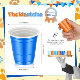 Roshtia 100 Pack 2 oz Plastic Shot Cups, Mini Disposable Shot Glasses 2 oz Party Cups for Wedding Party, Summer Beer Taste Serving, Snacks (Orange and Blue)