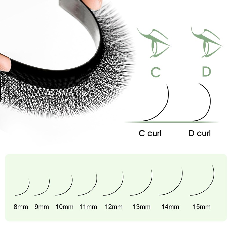Natuhana Eyelash Extensions, 0.07 D Curl, 9 mm Volume, W-Shaped,
