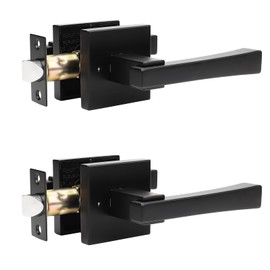 Orger 2 Pack Square Interior Door Handle Bedroom Bathroom Privacy Door Lever Set, Matte Black Interior Door Lock for Left & Right Side Doors, Modern Keyless Privacy Door Lever Stainless Steel