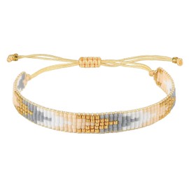 KELITCH Women Miyuki Beaded Bracelets Wave Shape Colorful Strand Wrap Bracelets BOHO Style Jewelry (Beige 09B)