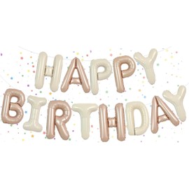 Happy Birthday Balloons Banner，16 Inch Cream Caramel Happy Birthday Foil Balloon，Mylar Foil Letters Birthday Sign Banner for Boys Girls Men Women Birthday Party Supplies Decorations