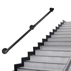 Rectoo Pipe Stair Handrail, 8 Ft Metal Staircase Handrail, Black Galvanized Industrial Iron Hand Rail for Indoor & Outdoor Wall Mount Support, Wall Hand Railing,Safety Handle, Steps Baluster(HR05)