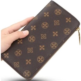 Cartera para Mujer, Monedero para Tarjetas de Crédito para Mujeres y Niñas,Billetera Delgada y Suave con Doble Pliegue, Monedero con Doble Cremallera, Cartera larga de Mujer (café)
