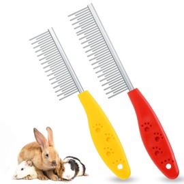 Patelai 2 Pieces Pet Hair Comb Small Pet Grooming Stainless Steel Long and Short Teeth Comb for Small Dog Cat Animals Rabbits Bunny Hamsters Guinea Pigs, Red and Yellow