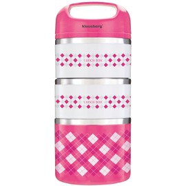 1.23 Litre Lunch Box with 3 Compartments Food Food Stainless Steel Insulated Storage Box Lunch Box Pink