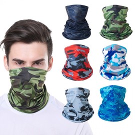 Multifunctional Ice Silk UV Protection Mask Neck Gaiter for Summer Outdoor Sports, Fishing, Cycling Camouflage Red + Free Size 10ea