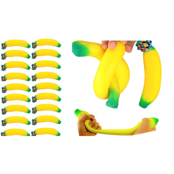 JA-RU Stretchy Banana Toys (20 Banana) Super Squishy Fidget Toy for Kids & Adult. Sand-Filled Rubber Banana Toy. Stress & Anxiety Relief Autism Sensory Toys. Stretchy Fruit Bulk Party Favor. 3340-20p