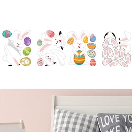 1 Pcs Rabbits Wall Stickers, Cartoon Animal Decals, Nursery Wall Sticker, Cartoon Animal Wall Stickers, Rabbits with Floral Wall Stickers, Rainbow Bunny Wall Decals, for Baby Nursery Kids Bedroom